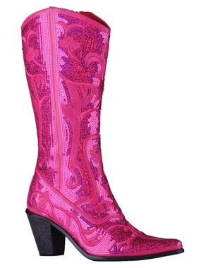Women's Hot Pink Sequin Heeled Cowboy Boot